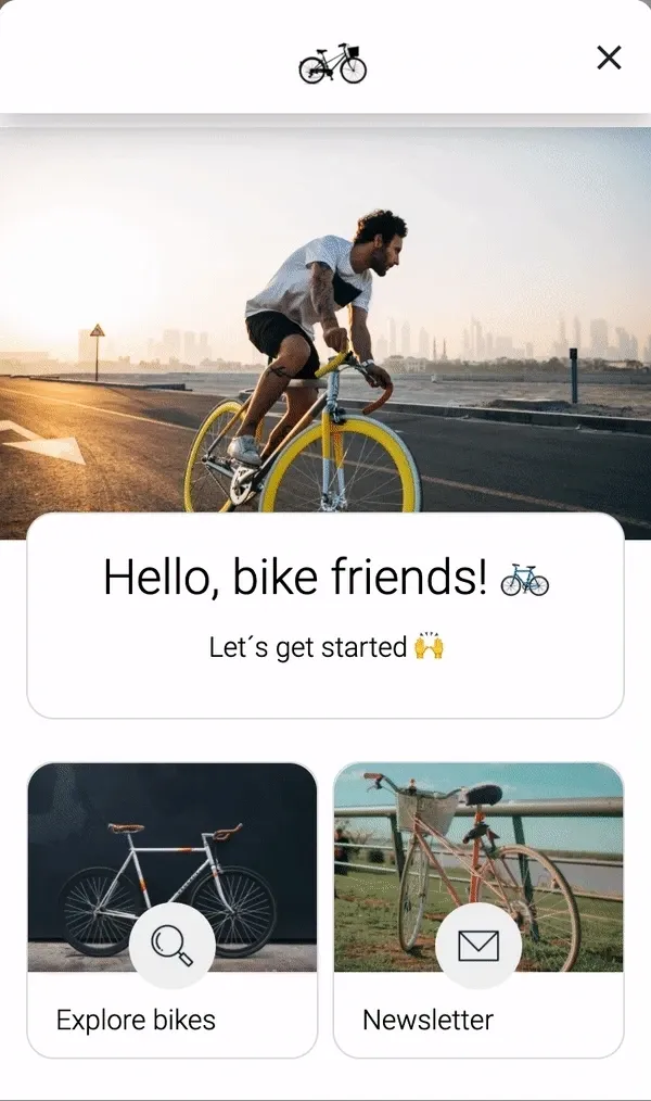 The LoyJoy web app of an example bicycle chat experience.