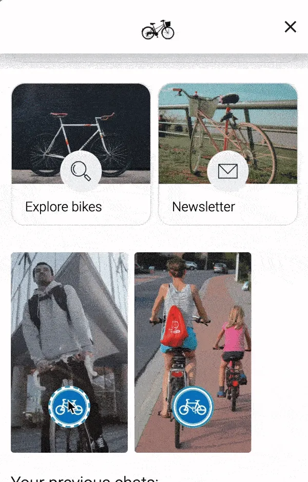 The LoyJoy web app of an example bicycle chat experience.