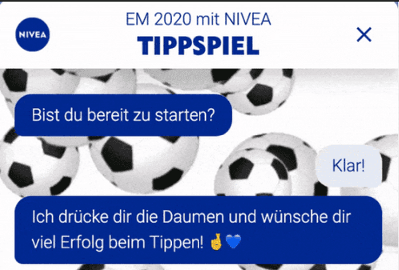 The Nivea European Championship chat excperience. With animated footballs in the background.