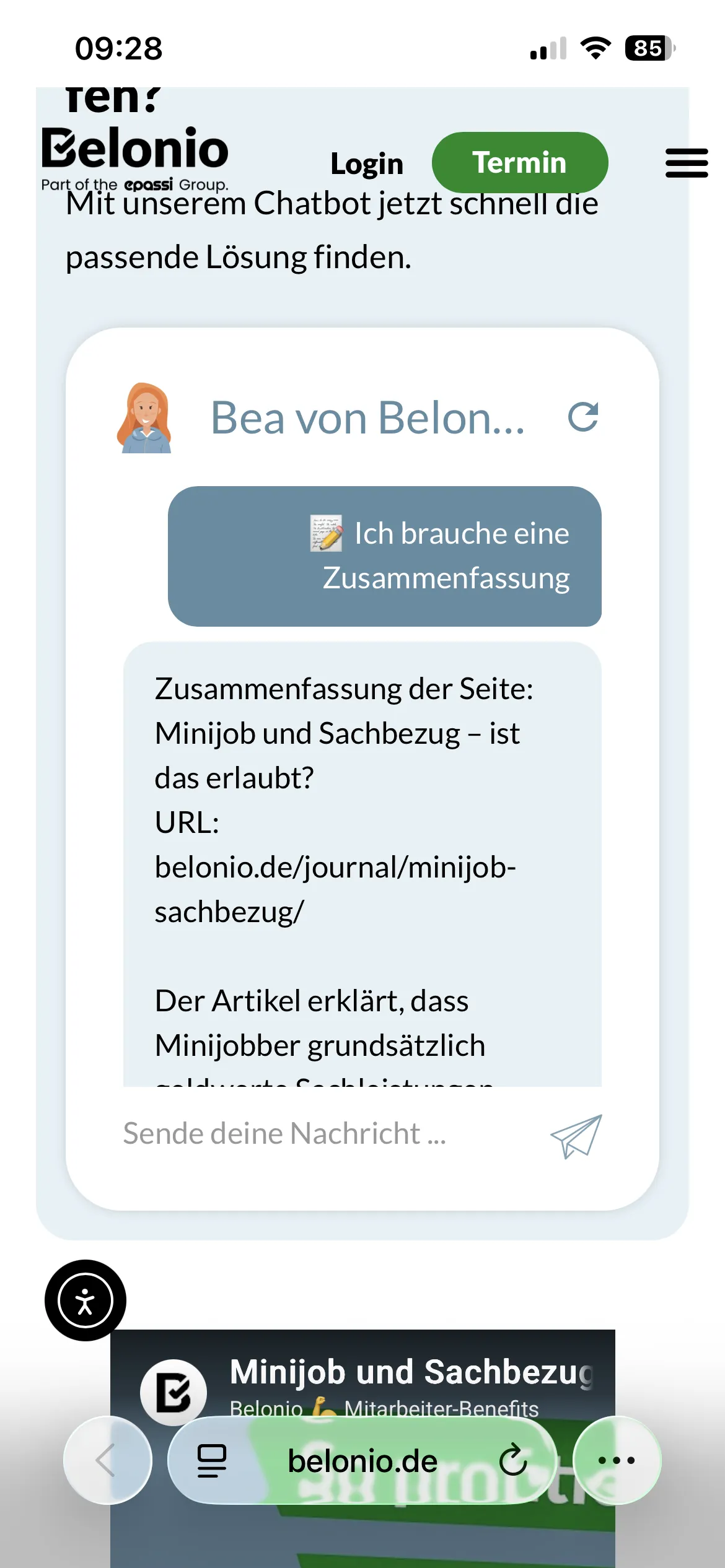 Chatbot gibt Zusammenfassungen zu Blogartikeln