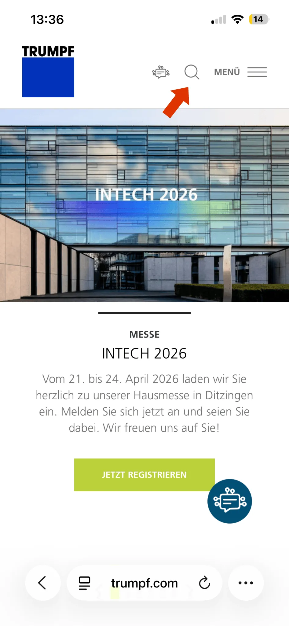 Einstieg in die intelligente Suche auf der TRUMPF-Website