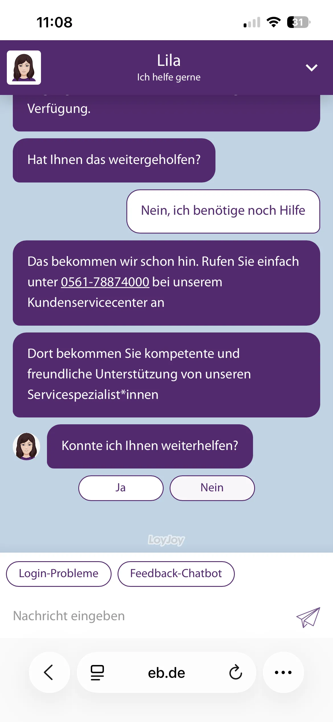 Seamless handoff to personal service