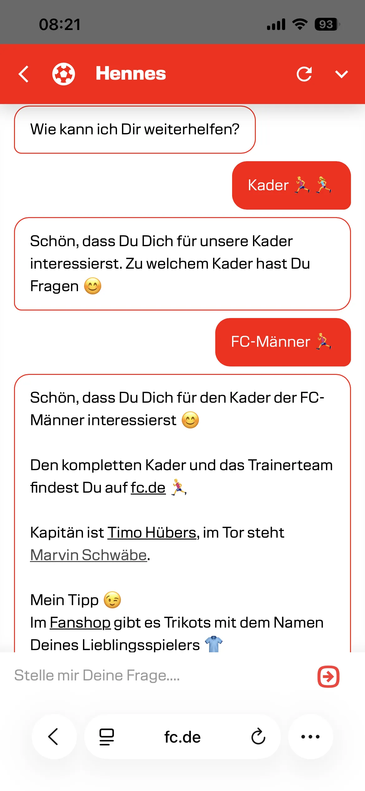 Antworten zu Spieltag und Mannschaft