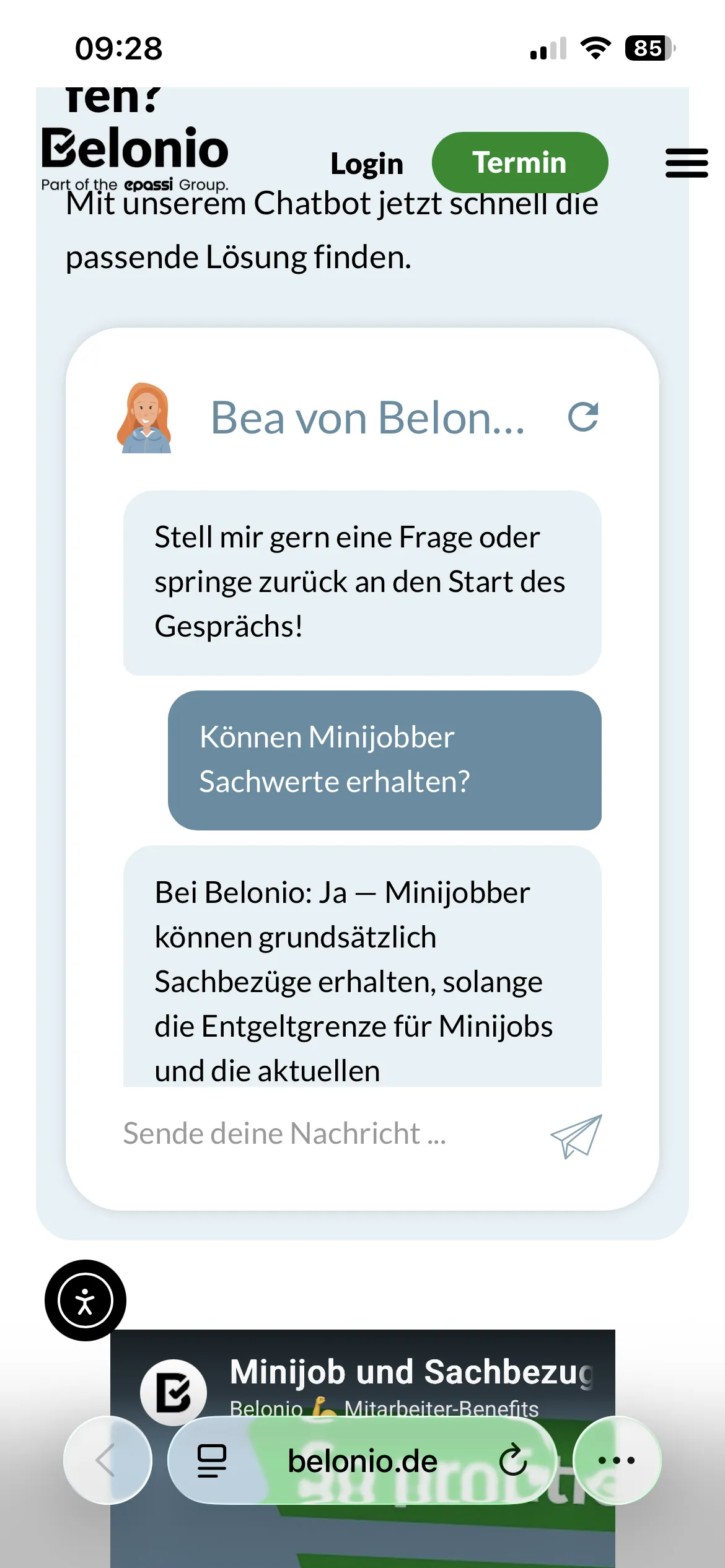 Chatbot beantwortet Fragen zu Blogartikeln