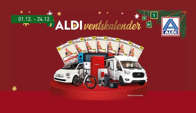 Die Website ALDIventskalender. Gewinne täglich Preise und den Hauptpreis ein Wohnmobil.