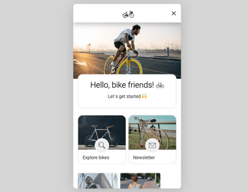 The LoyJoy web app of an example bicycle chat experience.