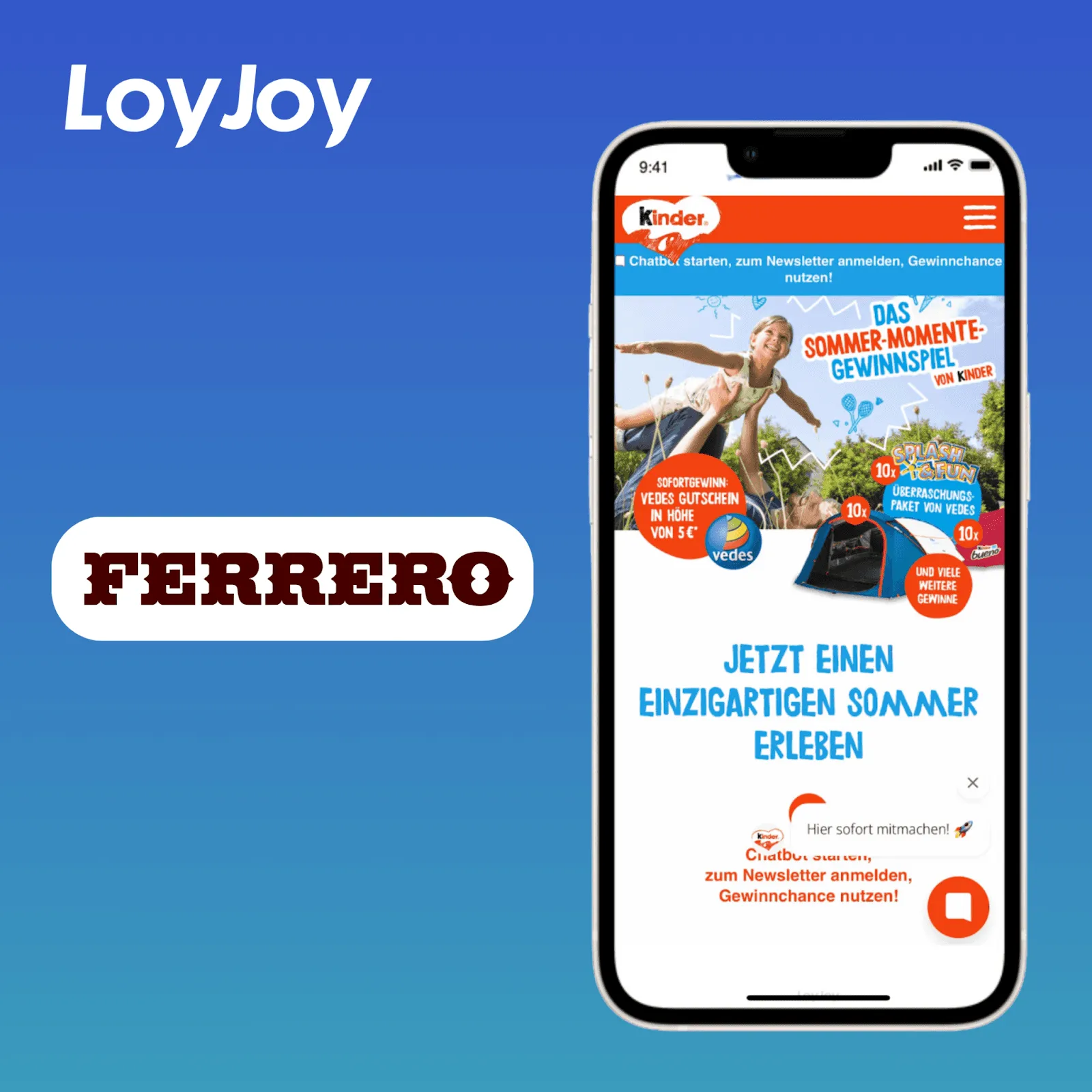 The Ferrero summer quiz is displayed on a smartphone.