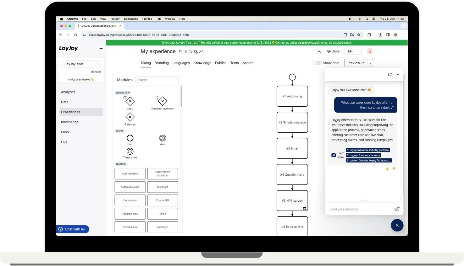 The LoyJoy platform shown on a Mac Book.