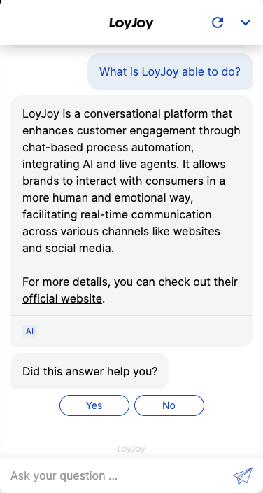 AI agent with feedback and handover: template for quality AI | LoyJoy
