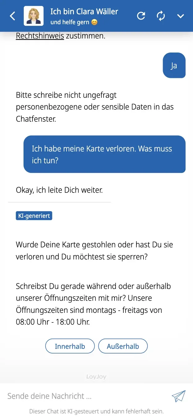 Kartensperre im Dialog