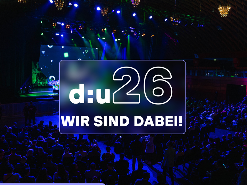 The image shows the stage at data:unplugged 2025 and the date for the 2026 trade fair. The text shown announces that we will be attending the 2026 trade fair.