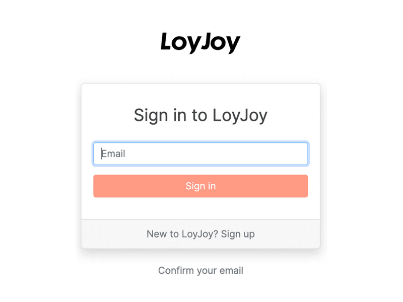 Das Anmeldefeld der LoyJoy-Plattform.