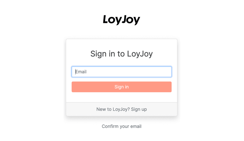 The signup field of the LoyJoy Platform.