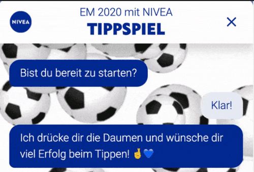 The Nivea European Championship chat excperience. With animated footballs in the background.