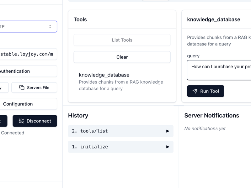 A look inside the MCP Inspector with integrated MCP server from LoyJoy