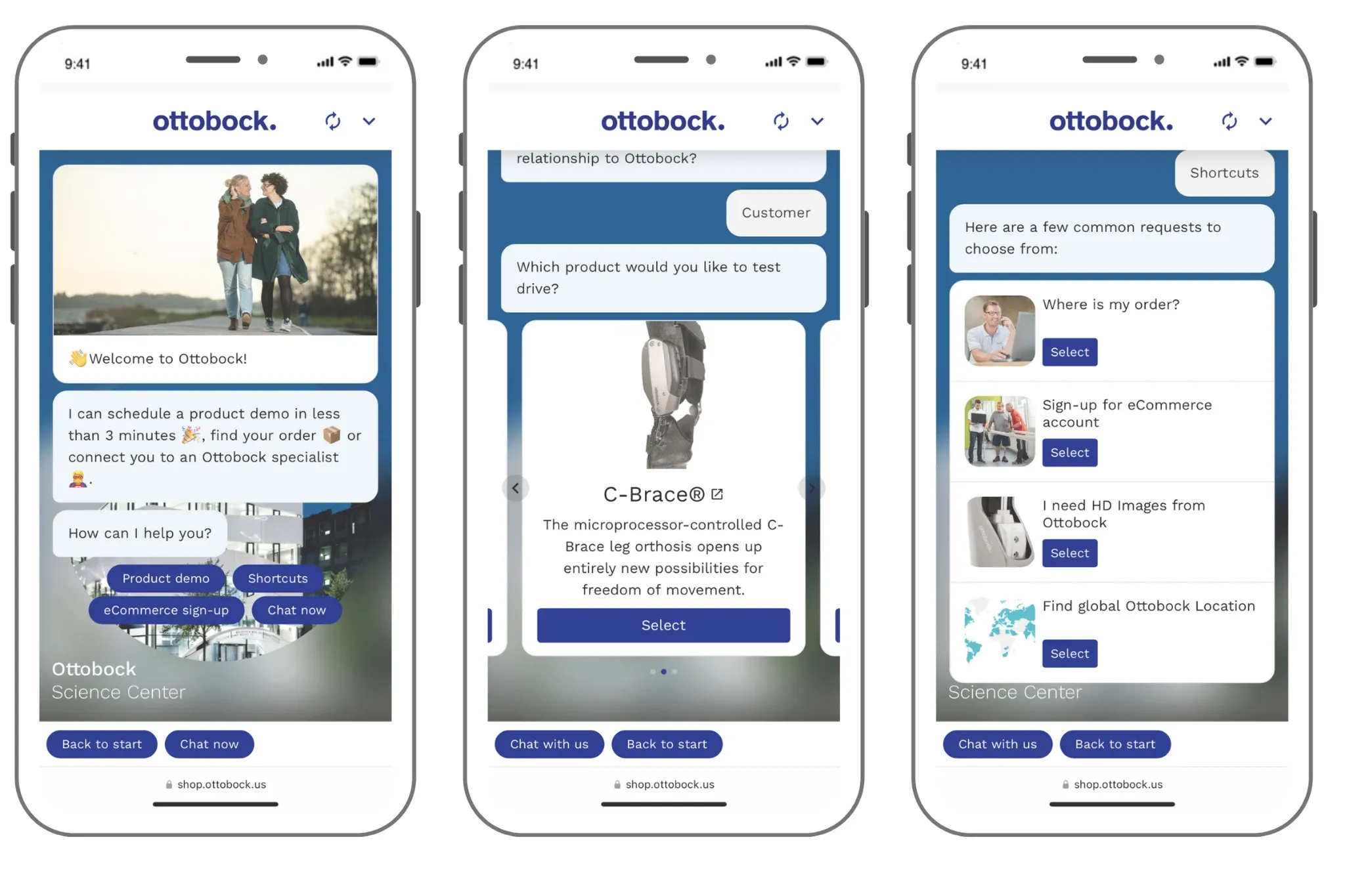 Screenshots des US Consultant Chatbots