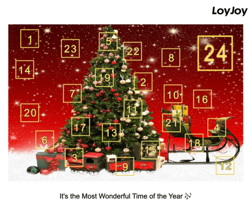 An advent calendar with the song lyric "Its the most wonderful time of the year."