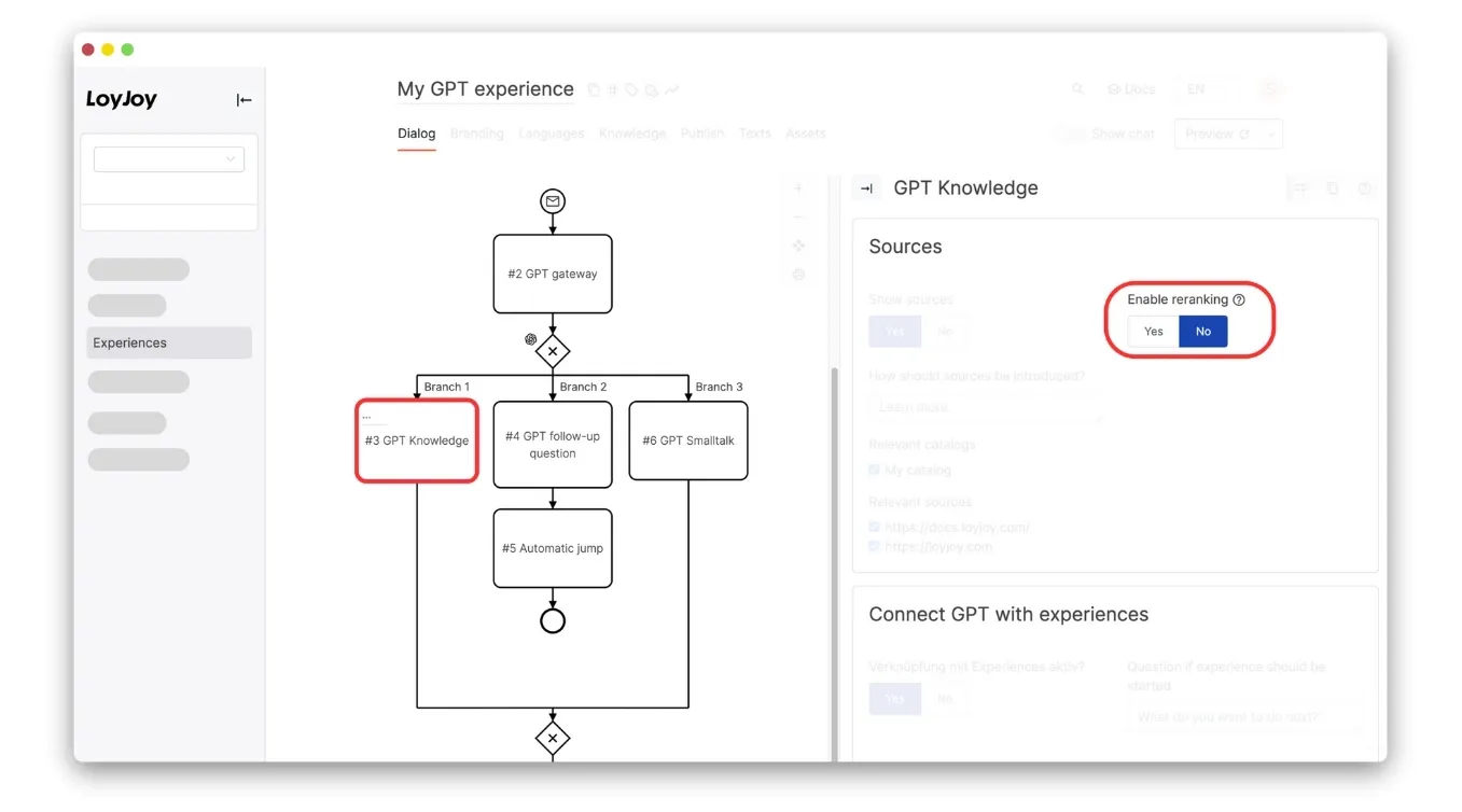 Activate the Reranking in the GPT Module of your Agent.