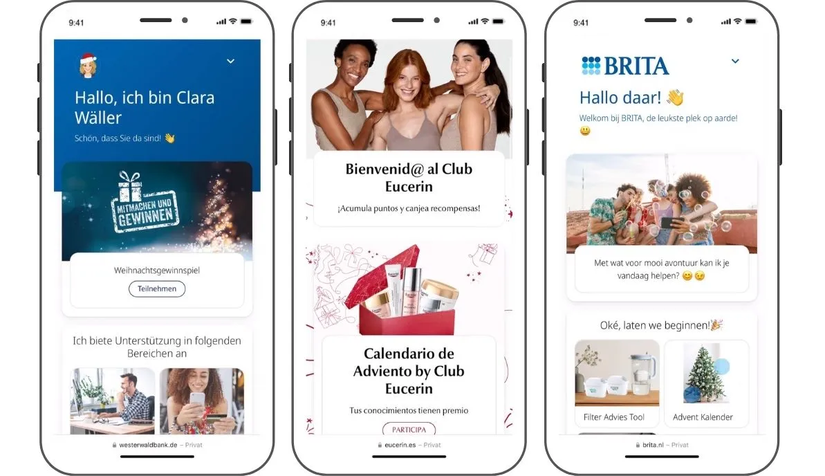 The three Advent Calendar experiences of Westerwald Bank, eucerin spain and brita netherlands are shown.