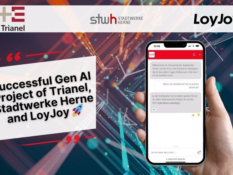Phone displaying LoyJoy chatbot for Stadtwerke Herne chat.