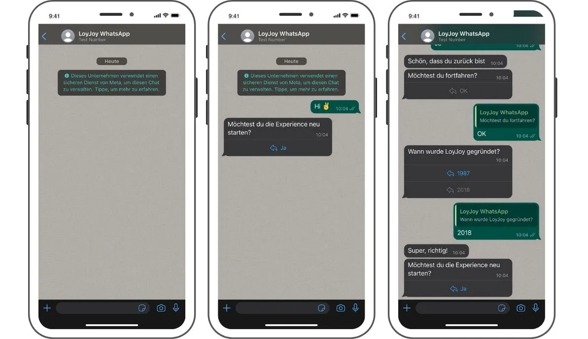 A LoyJoy-Test Chat in WhatsApp.