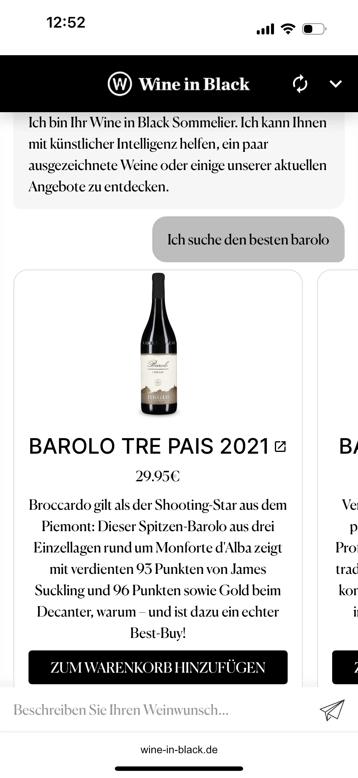 Intelligent Wine Sommelier at Wine in Black