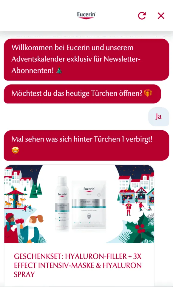 The German version of the Eucerin Advent Calendar on a mobile phone.