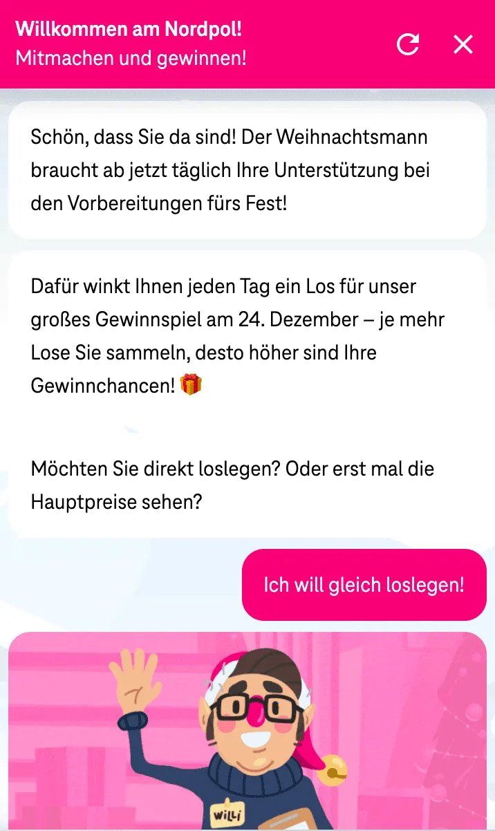 The Telekom advent calendar opened on a mobile device.